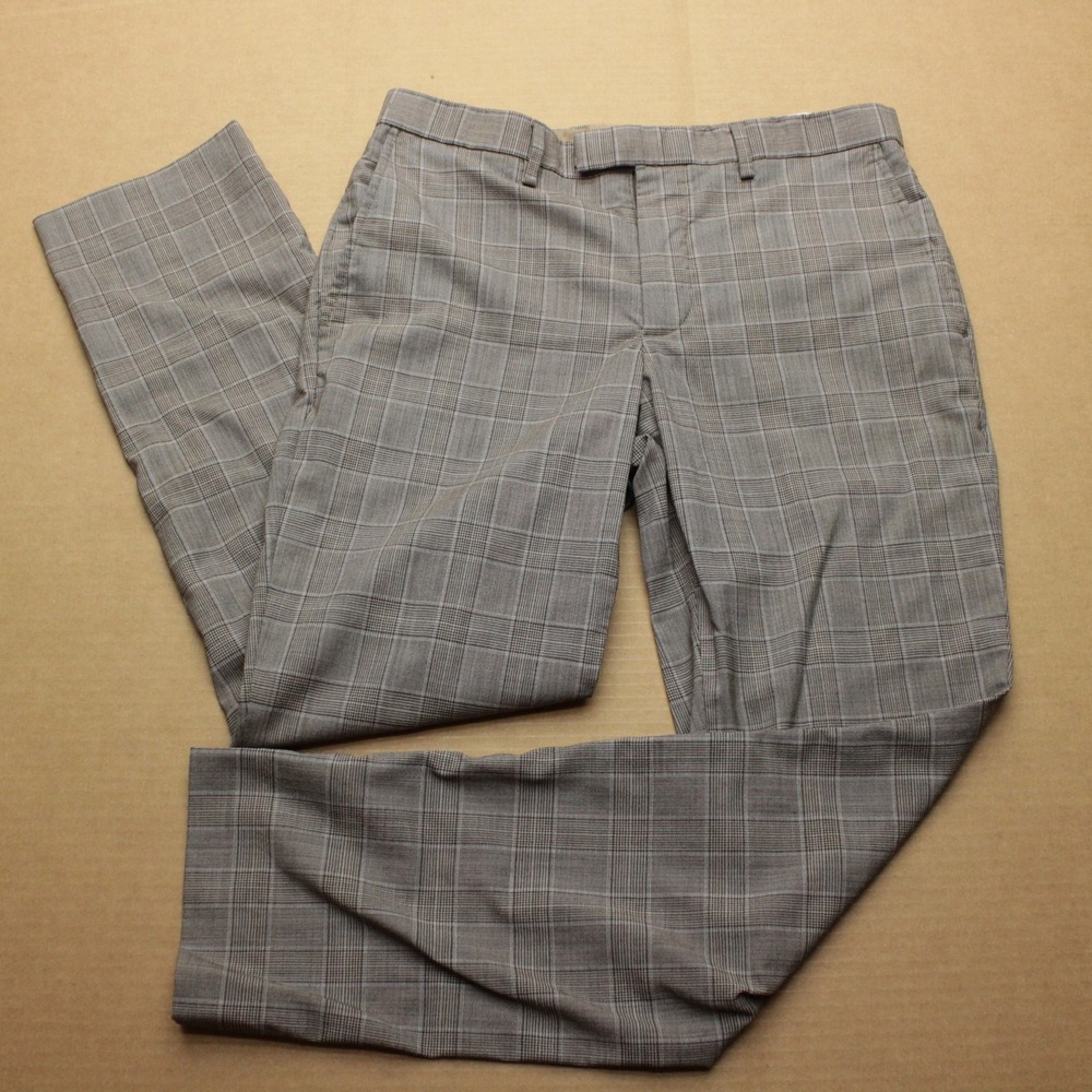 Banana Republic Dress Pants Mens 30x30 Brown Glen Plaid Slim Straight Wool Blend